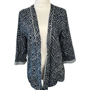 Lucky Brand Jacket Womens Small Cardigan Blue Print 3/4 Sleeves Cotton Boho